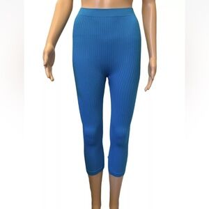 NWT Zara Womens Green Blue Teal Pull On Stretch Capri Leggings Size M / L